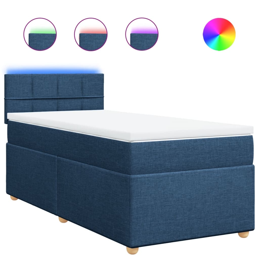vidaXL Boxspringbett mit Matratze Blau 100x200 cm Stoff