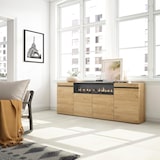 thumbnail of Dressoir, Opbergkast, Buffetkast, Sideboard, 200x35x75cm, 4 Deuren, Elektrische haard, Moderne stijl, Eiken/Zwart _ 63_11