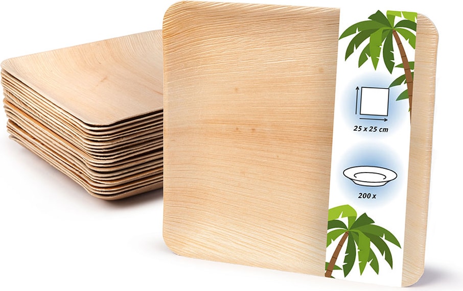 onlyleaf 200 Stück Einwegteller 25x25 cm Palmblatt-Teller, quadratisch, biologisch abbaubar, umweltfreundlich, kompostierbar, Wegwerfteller