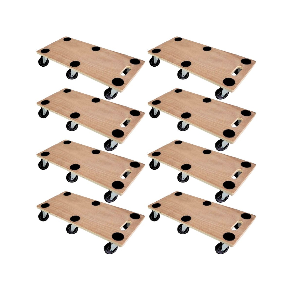 PROREGAL Mega Deal 8x Profi Transportroller mit 6 Rollen | HxBxT 11x30x68cm | Traglast 300kg | Sperrholzplatte | Braun | Möbelroller Rollbrett