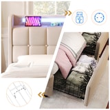 thumbnail of Merax LED Stauraumbett Polsterbett 180x200 Doppelbett aus Leinen mit 4 Schubladen & 2 Steckdosen & 2 USB & Lattenrost Beige