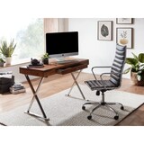 thumbnail of Schreibtisch 120x55x78 cm Sheesham Massivholz / Metall Chrom, Design Bürotisch mit Schublade, HomeOffice Laptoptisch Computertisch mit