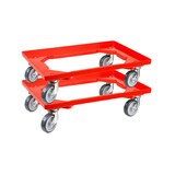 thumbnail of PROREGAL Transportroller Kistenroller Logistikroller mit Gummiräder rot | HxBxT 15x60,7x40,7cm | Offen | 2 Lenkrollen & 2 Bockrollen | 2 Stück