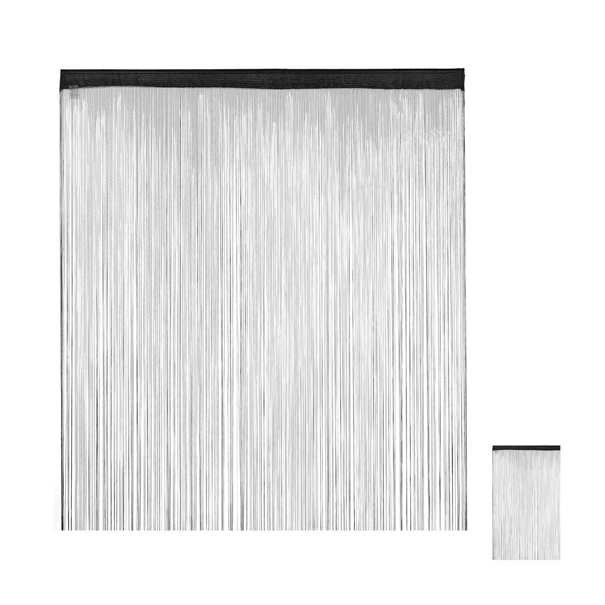 Relaxdays Fadenvorhang schwarz, kürzbar, Tunneldurchzug, für Türen & Fenster, waschbar, Fadengardine, 145x245 cm, black