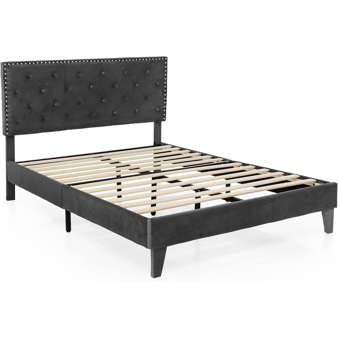 COSTWAY Polsterbett 200 x 180 cm, Doppelbett mit Lattenrost & Kopfteil, Gepolstertes Bettgestell, Plattformbett für Erwachsene