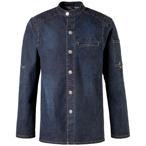 225 - Kochjacke Bikerstyle, langarm, Druckknöpfe : royal blue 78% Baumwolle 22% Elasthan L