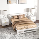 thumbnail of Estrutura de Cama de Madeira Estrado de Cama de Casal para Colchão 190x135 cm Carga 300 kg 195x141x80 cm Branco