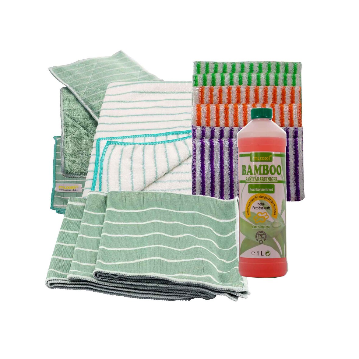 Bambus-Tuch-Mega-Set mit Hochleistungs Bambusreiniger Reiniger 1 Liter