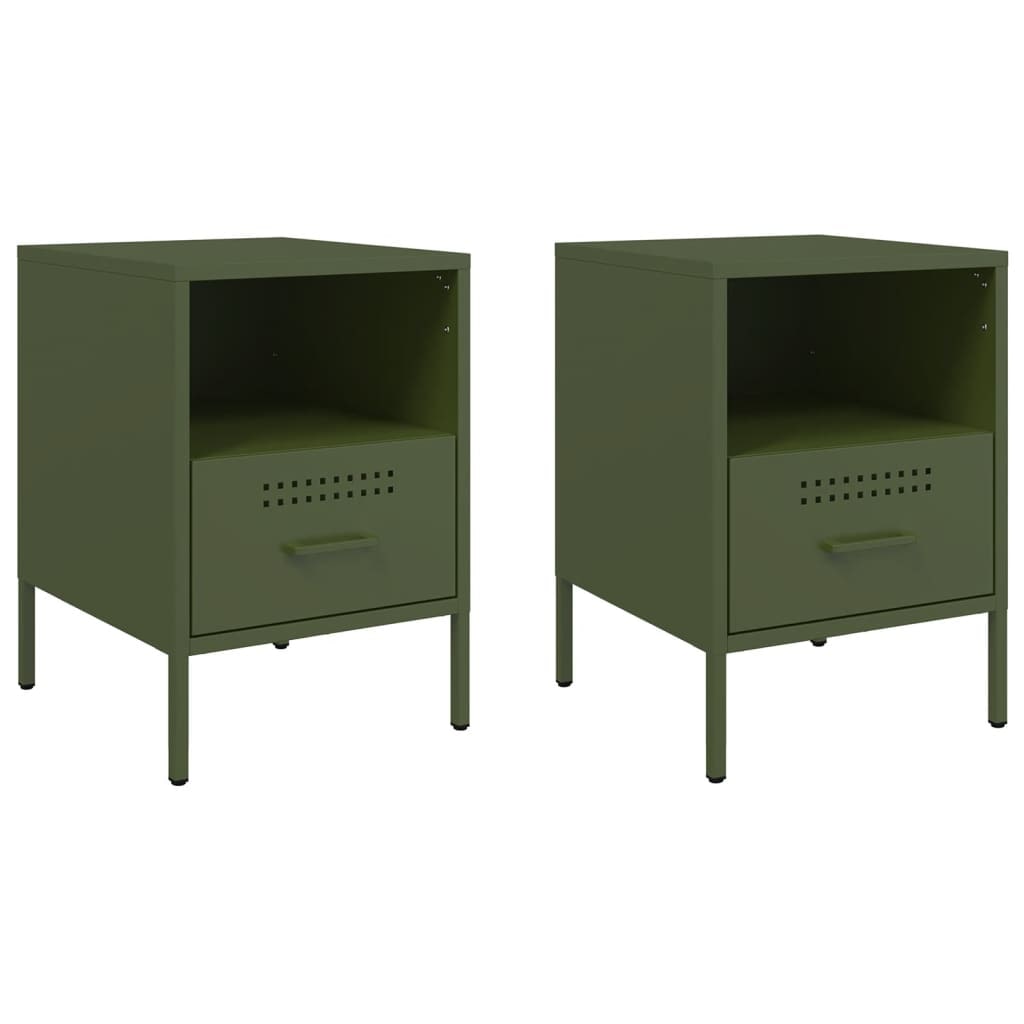Tables de chevet 2 pcs vert olive 36x39x50,5 cm acier – Modèle Jasmin
