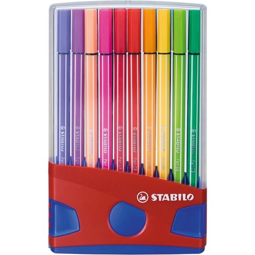 STABILO ColorParade de 20 feutres de dessin Pen 68 boîtier rouge/bleu