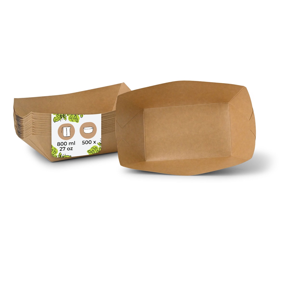 BIOZOYG 500 Stück Einwegschalen 800ml Pappschalen Fingerfood, ungebleichter Kraftkarton, für Pommes, Snacks und Currywurst, biologisch abbaubar