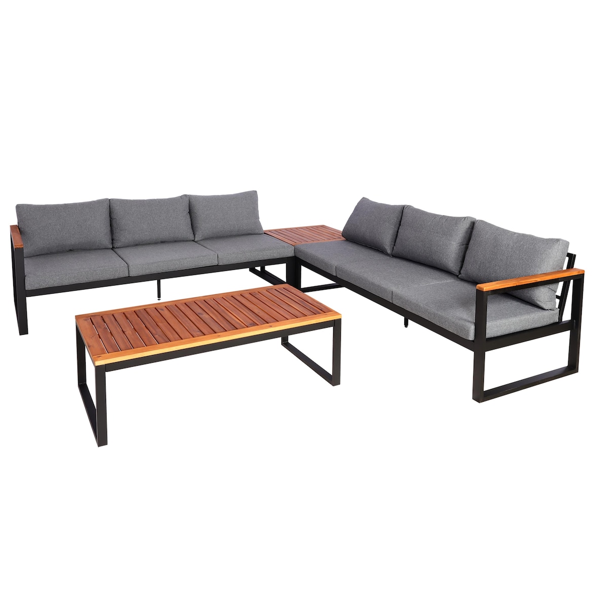 Garten-Garnitur HWC-L26, Gartenlounge Lounge-Set Sitzgruppe Sofa, Aluminium Akazie Holz MVG-zertifiziert ~ dunkelgrau