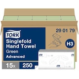 thumbnail of Tork Advanced Toallas de papel 100% recicladas H3 plegadas en V (zig-zag) Verde de 2 capas 290179 15 unidades de 250 hojas cada una