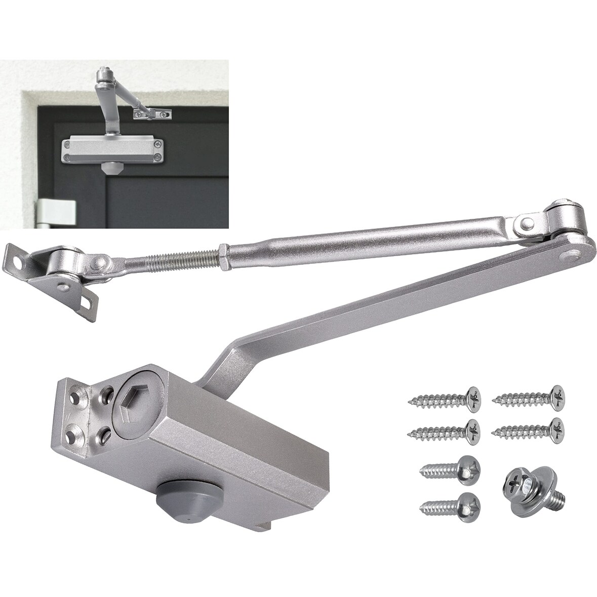 Türschließer Hydraulischer Torschließer Tür Tor SELBSTSCHLIEßER einstellbar MAXI 60-80kg GRAU