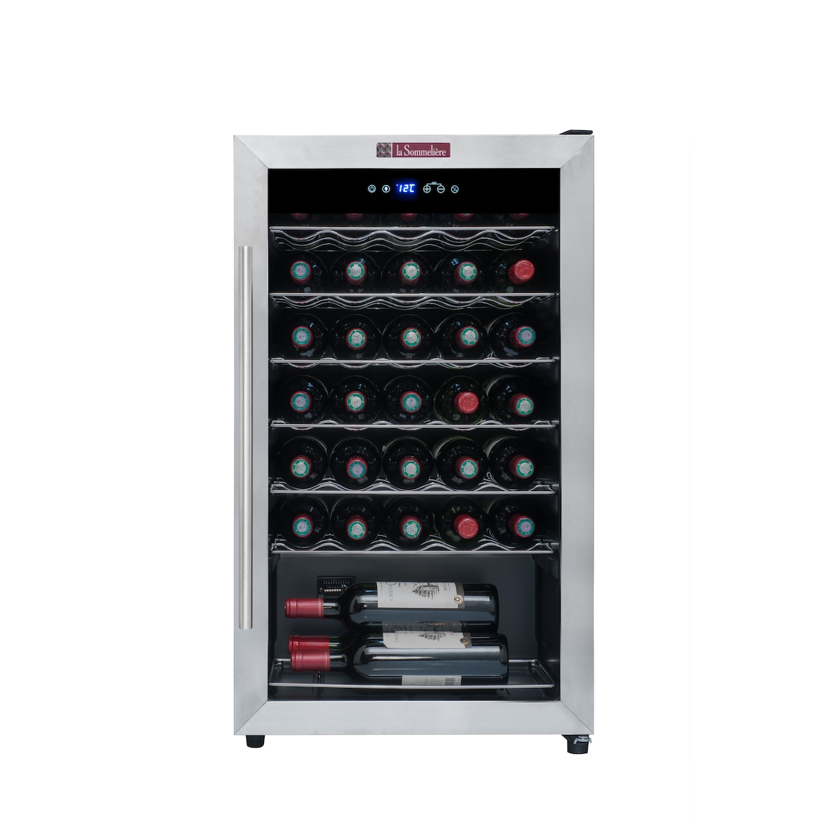Cantinetta frigo per vino La Sommelière da 34 bottiglie, 37 dB, nera con porta in acciaio inox, classe energetica G LS34A