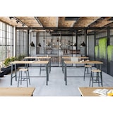 thumbnail of bümö Meetingpoint Industrial Look, Bistrotisch eckig 175 x 68 cm, Stehtisch Holz-Platte, Bartisch Asteiche, Gestell aus Metall natur, Buffettisch,