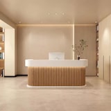 thumbnail of 【Baise+yuanmuse300】Reception Desk, Bar Counter, Rounded Corner Design, Vertical Stripe Pattern, Salon, Hotel, Store Front Desk Braun 300×60×100cm