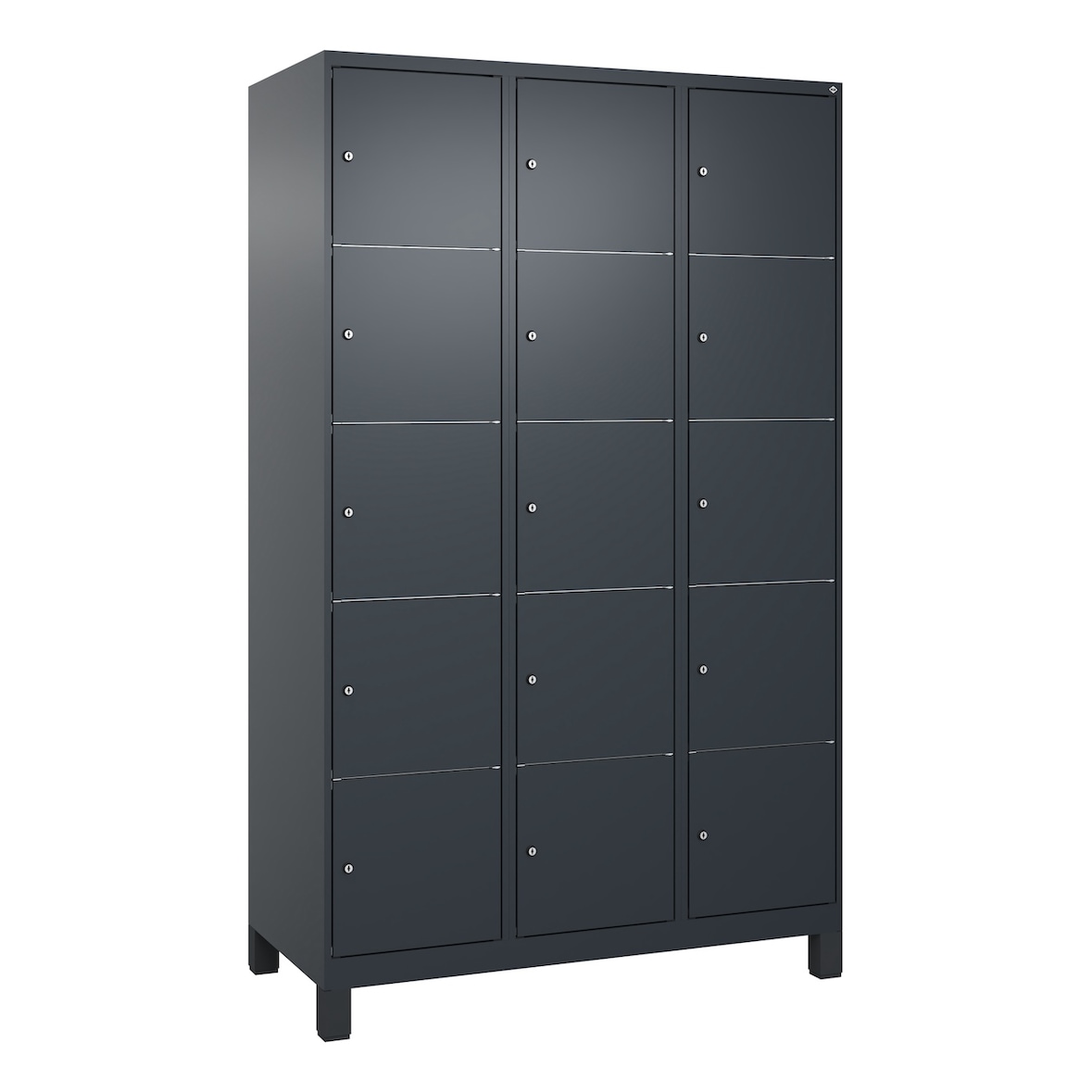 C+P Schließfachschränke Classic PLUS, Füßen, 15 Abteile, HxBxT 195x120x50cm, Zylinderschloss, Anthrazit von PROREGAL