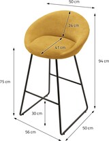 thumbnail of ML-Design Barhocker 4er Set Senf 75 cm, Stoffbezug, gepolstert, Metallgestell, Küchenbarstuhl mit Rückenlehne & Fußstütze, Tresen- & Bistrohocker