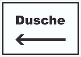thumbnail of Dusche Schild mit Text und Richtungspfeil links waschen Hygiene waagerecht A4 Rückseite selbstklebend