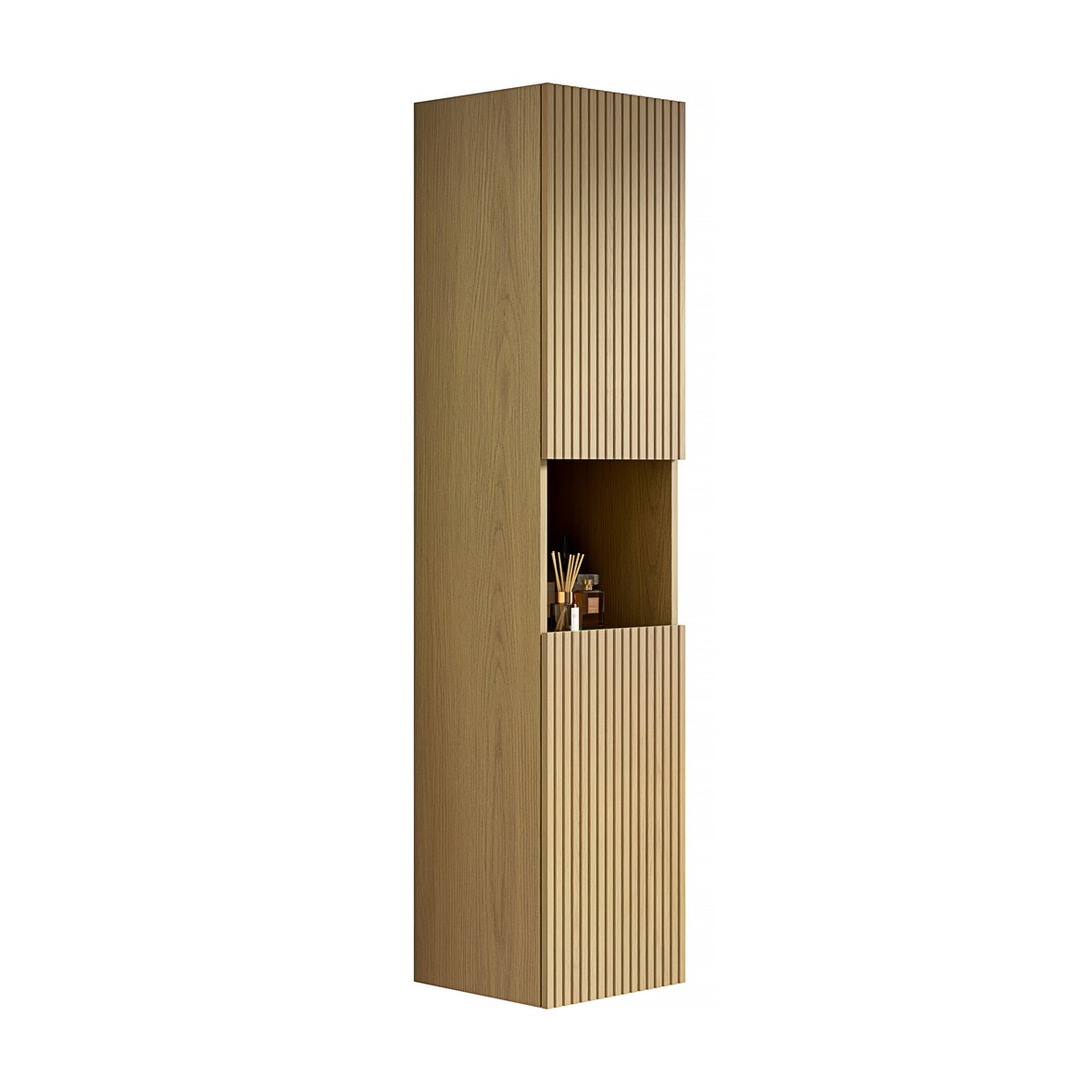 Badezimmer Wandschrank Golden Eiche 160x35x35 cm mit 2 Türen offenem Fach verstellbaren Böden Soft Close Scharnieren aus Sperrholz