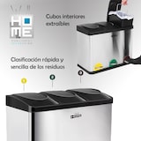 thumbnail of WellHome - Caixote do lixo ecológico 45 litros com 3 compartimentos (3x15L), cor Prateada - 58,5x40x46cm