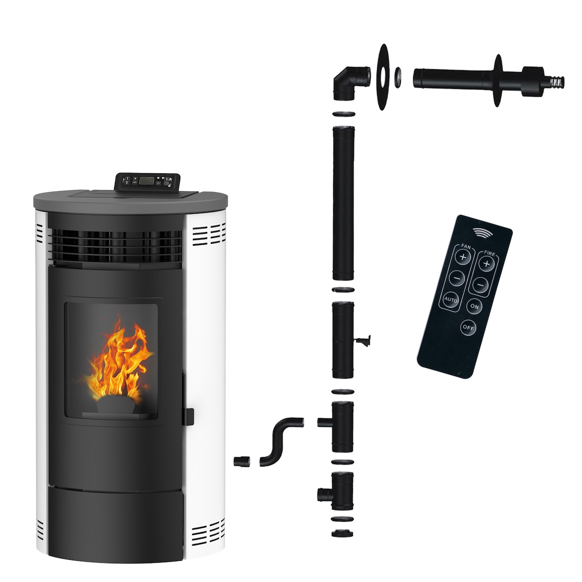 Poêle à granulés étanche Flavia 9,5 kW Blanc Sannover + Kit d'installation Complet