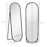 thumbnail of Standspiegel Ganzkörperspiegel oval 160x40x4 cm Schwarz mit Ständer, Metallrahmen, klare Reflexion, flexibel freistehend oder angelehnt