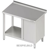 thumbnail of Stalgast Edelstahl Arbeitstisch mit Grundboden, 2600x600x850 mm, mit Flügeltürschrank links, mit Aufkantung, verschweißt