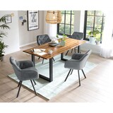 thumbnail of SalesFever Esstischgruppe 5-tlg., 160x85 cm, Platte Akazie 26 mm cognac, Metallgestell schwarz, 4 Armlehnstühle 360° drehbar Samt, grau–schwarz