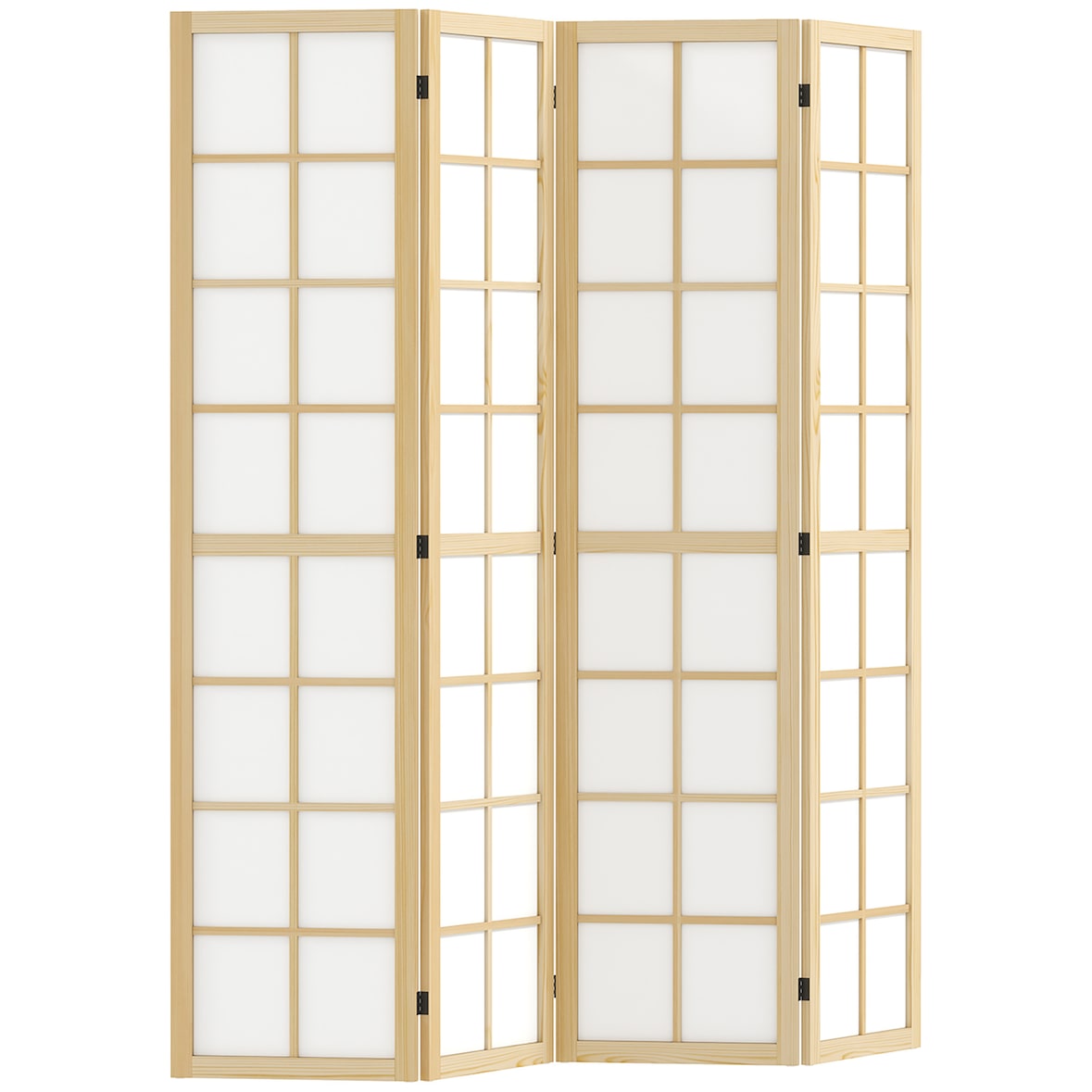 HOMCOM biombo de 4 paneles plegable, separador de ambientes con marco de madera, 160x170 cm, para dormitorio, oficina, salón, natural