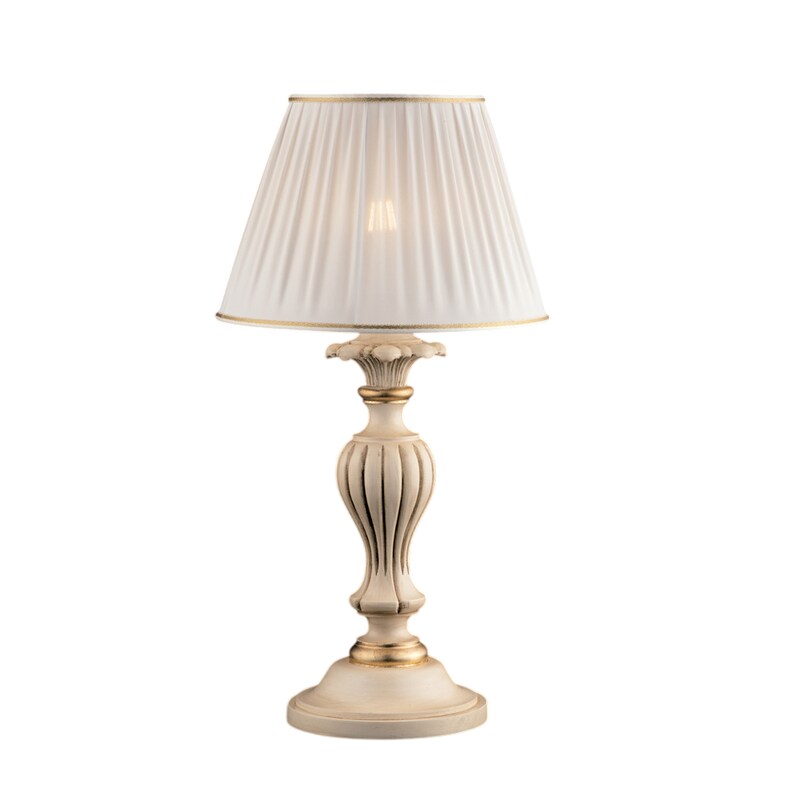 Bonetti Illumina - Leonardo - Elfenbein- und goldene Holzlampe 1 Licht mit Lampenschirm Dm.35 H.62 - Ø35 - BL180-LM-AV