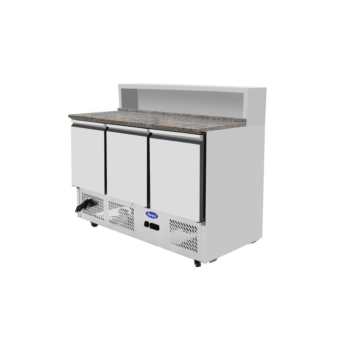 Atosa, Saladette 3 ante con portacondimenti 8 x GN1/6, piano di lavoro 475 mm in marmo, corpo acciao inox, 1365 x 700 x 947 mm (L x P x A)