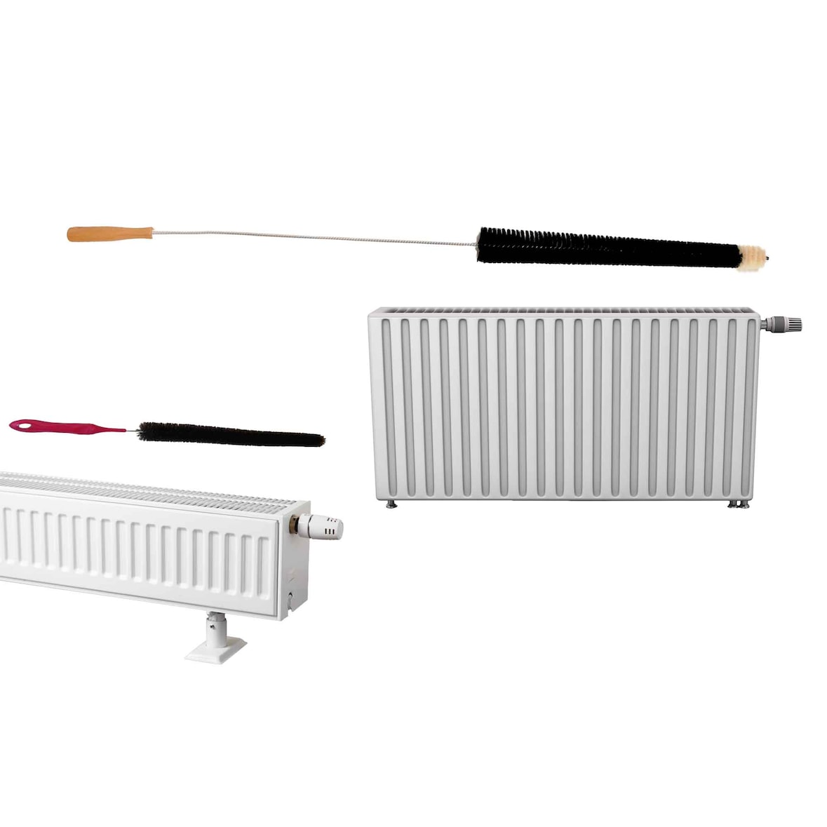 Heizkörperbürsten Set eine harte Bürste für groben Schmutz und eine Ziegenhaarbürste für den Staub