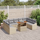 thumbnail of vidaXL 10-teiliges Gartentischset mit Kissen aus beigem Poly-Rattan
