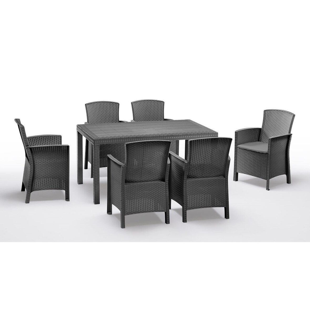 BICA Diningset 7 tlg. Lido, 6 Sessel inkl Sitzkissen, Tisch Houston, Graphite - wetterfest