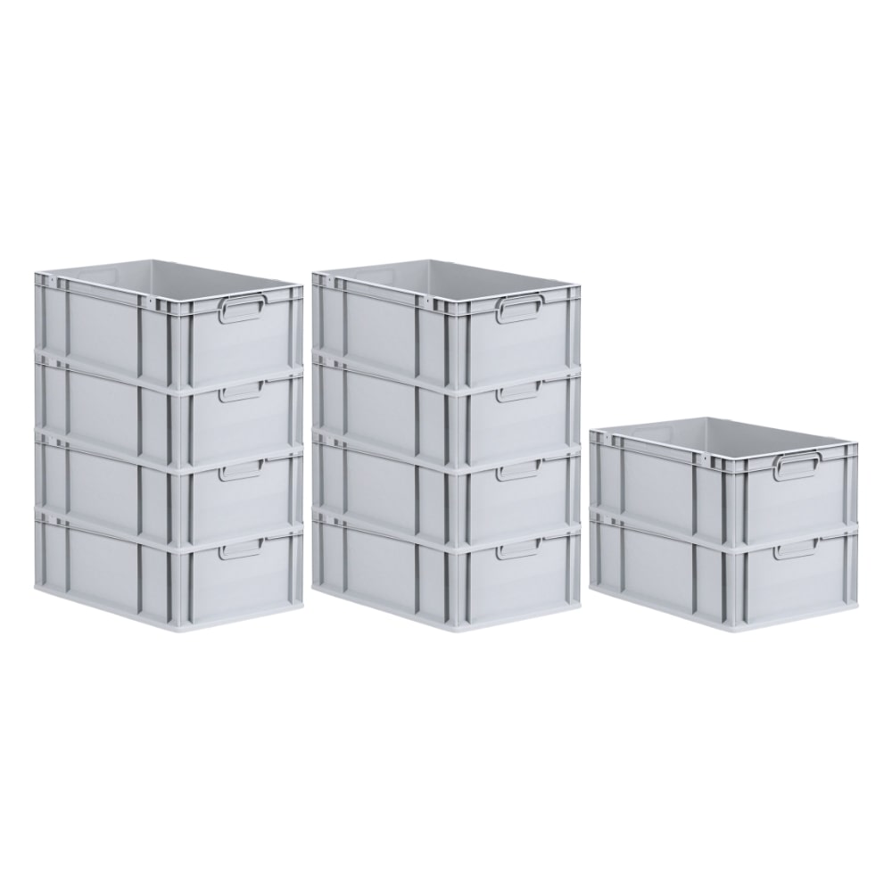 PROREGAL 10x Eurobox NextGen Grip | HxBxT 22x40x60cm | 44 Liter | Griffe geschlossen | Verstärkter Boden | Eurobehälter