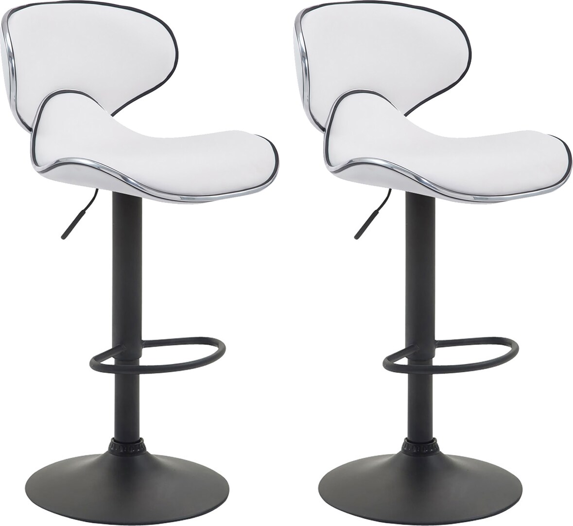 2er Set Barhocker FAMIR - Kunstleder Weiß 46x49x88 cm Schwarz | Barstuhl Mit Lehne Tresenhocker Tresenstuhl Kneipenhocker Kneipenstuhl
