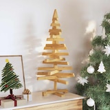 Ein hölzerner Weihnachtsbaumständer mit Ästen.