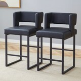 thumbnail of Barhocker Set 2er Schwarz 91x50x41 cm mit PU Bezug und Metallgestell, gepolsterter quadratischer Sitz, nordisches Design