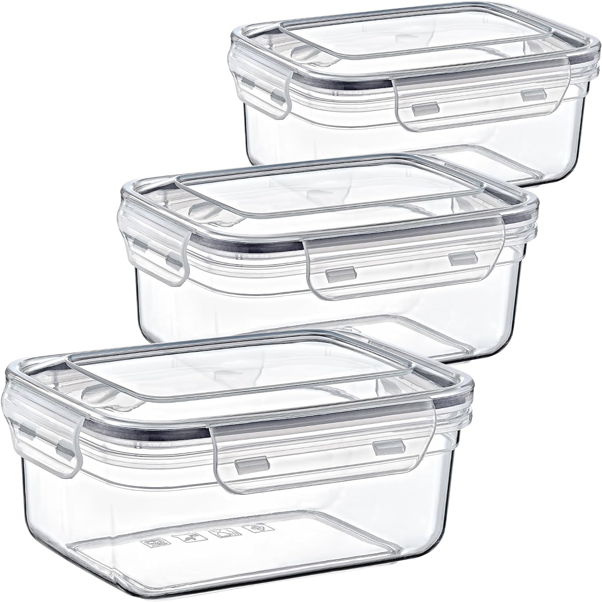 Frischhaltedosen Luftdicht 3er Set mit Clickverschluss 1,4 Liter, Transparent