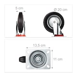 thumbnail of Relaxdays Schwerlastrollen 4er Set, drehbar, Kugellager, 2 Rollen mit Bremse, Tragkraft bis 800kg, Rad D: 200mm, schwarz