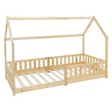 thumbnail of ML-Design Kinderbett 90x200 cm Natur mit Rausfallschutz, Dach & Lattenrost, Hausbett aus massivem Kiefernholz, Kinderhaus Bodenbett Spielbett