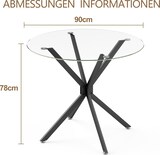 thumbnail of Esstisch rund Glas Schwarz 90x90x78 cm mit Metallbeinen verstellbaren Füßen, kratzfeste Tischplatte, kompakt für Küche Esszimmer