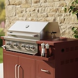 thumbnail of Mobile barbecue a gas a 4 fuochi e girarrosto Oviala per cucina da esterno, acciaio, 96 x 122 x 66 cm, finitura mattone