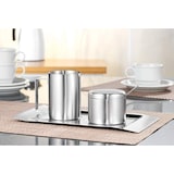 thumbnail of 5-teiliges Milch- und Zucker-Set WAVE, Edelstahl 18/10 gebürstet, spülmaschinengeeignet, Inhalt: Tablett, Gießer, Zuckerdose, Zuckerlöffel.