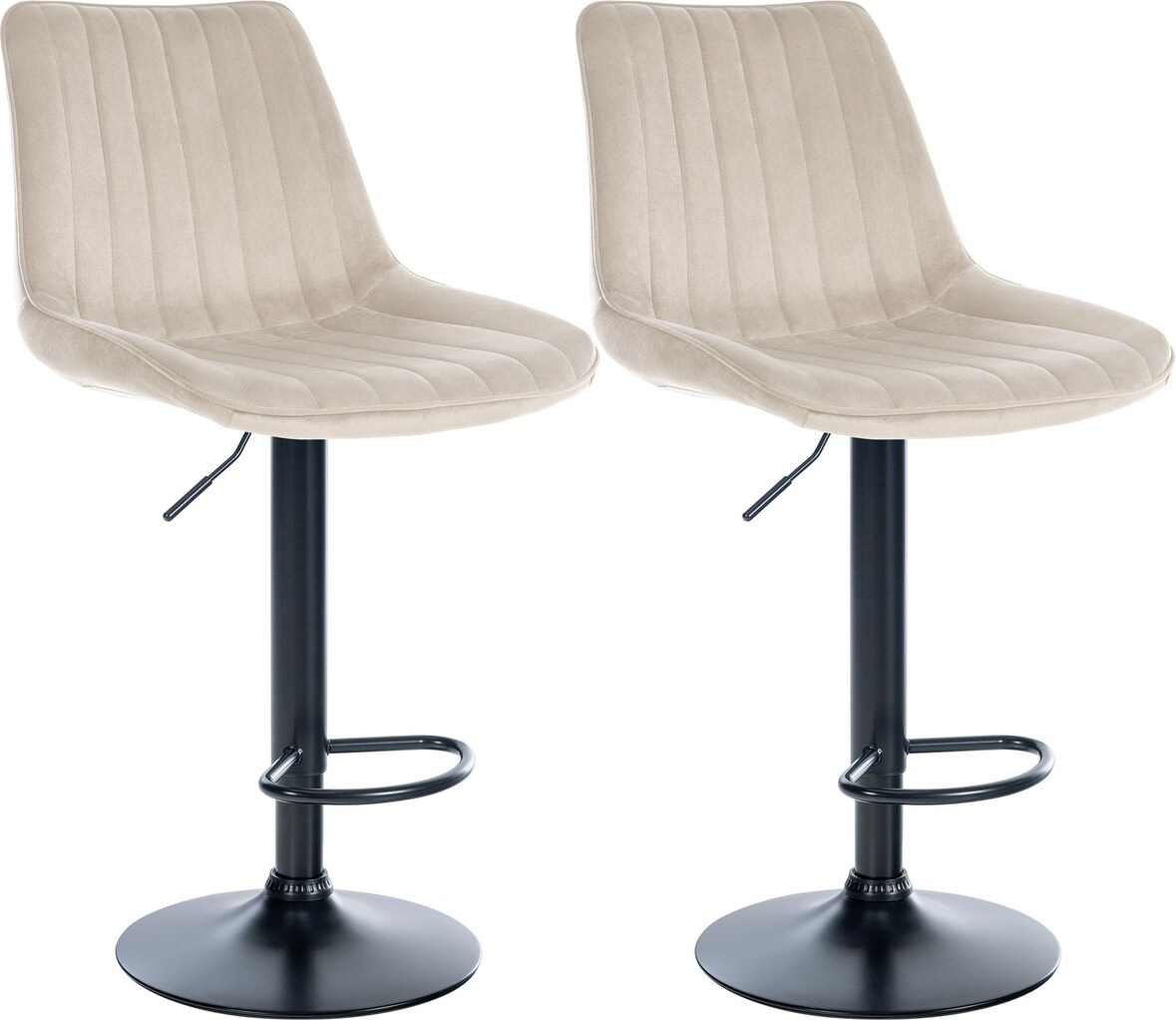 DELUKE® Barhocker 2er Set RIO - Creme, Samt, Schwarz | Barhocker mit Lehne Barstuhl Tresenhocker Tresenstuhl Kneipenhocker Kneipenstuhl