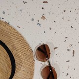 thumbnail of RestooTab - Tisch Versailles 70x70cm Dekor Terrazzo cassata Kanten messingfarben