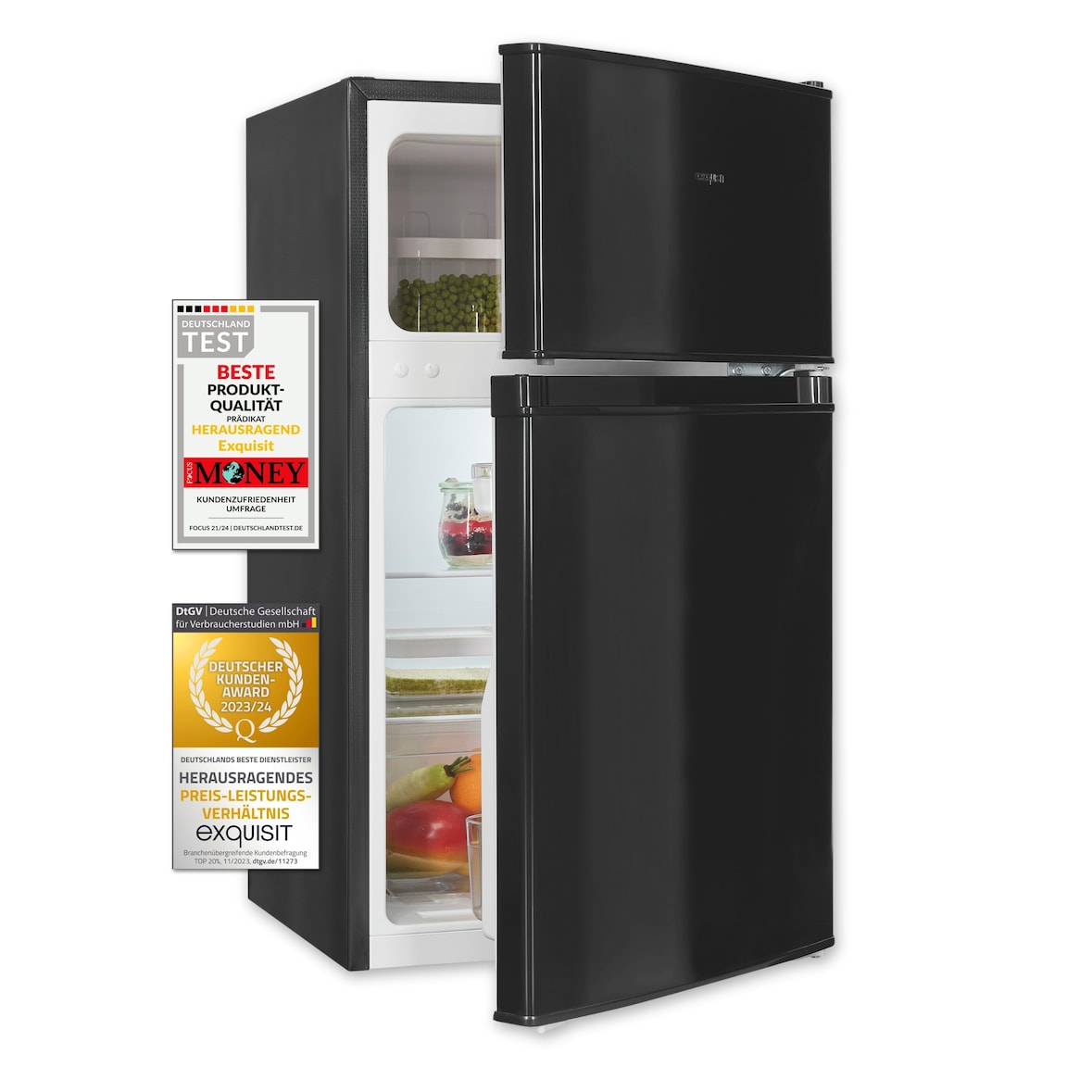 Exquisit Mini Kühl-Gefrierkombination KGC590-30-E-040E schwarz | Nutzinhalt: 85 L | 4-Sterne Gefrierfach | Türanschlag wechselbar