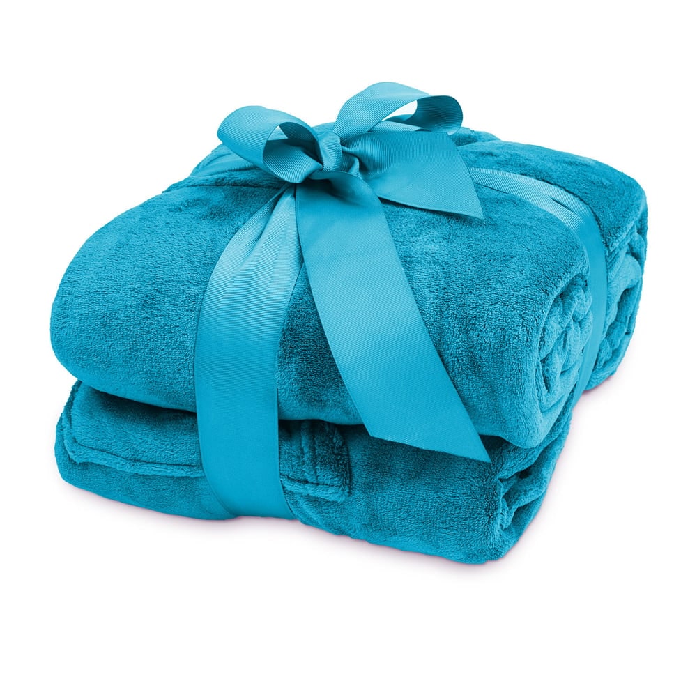 LUMALAND Kuscheldecke - 170 x 200 cm - 50 cm Fußtasche - Sofadecke & Tagesdecke - Himmelblau